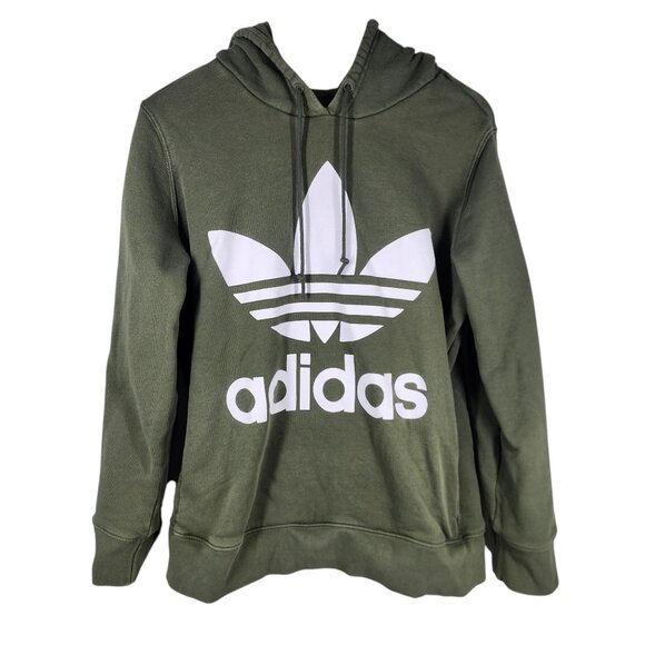 Adidas Trefoil Logo Hoodie‎ Olive Green Cotton Blend Size L - Picture 1 of 8